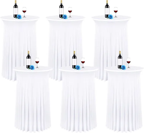 Miniatura 14 de fani Paquete de 6 faldas redondas de 32 x 43 pulgadas, falda de mesa de cóctel de elastano, ajustable con parte superior alta, mantel elástico