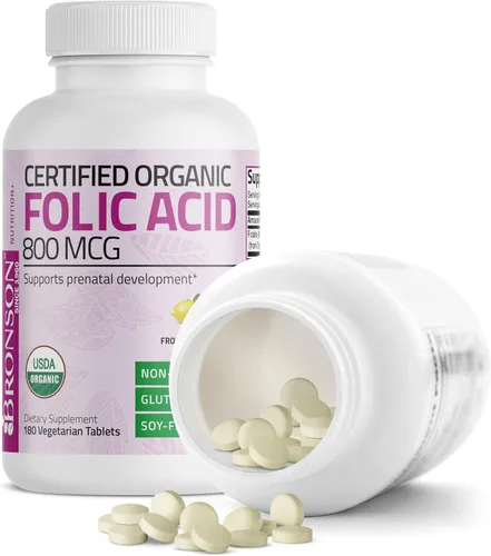 Miniatura 4 de Bronson ácido fólico orgánico, con certificado USDA y Vegetariano, La mejor vitamina prenatal, 1