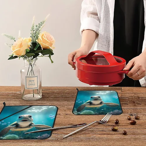 Miniatura 6 de 3D - Juego de 2 soportes para ollas sonrientes de tortuga, resistentes al calor, para cocinar, hornear, hacer barbacoas, regalos para mujeres