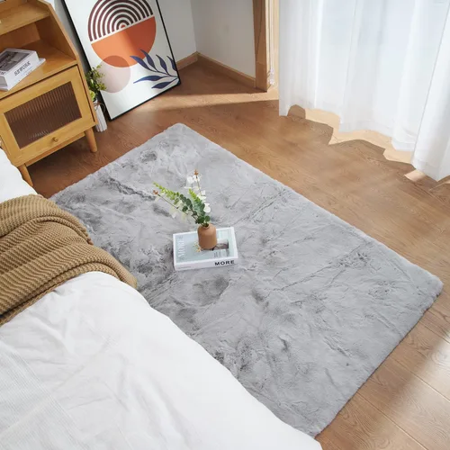 Miniatura 54 de Ghouse Alfombra ultrasuave de pelo sintético de conejo, alfombras lavables a máquina para dormitorio, alfombras esponjosas para sala de estar, Blanco