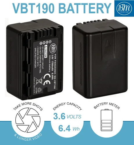 Miniatura 2 de BM Premium Paquete de 2 baterías VW-VBT190 y cargador de batería para HC-V800K, HC-VX1K, HC-WXF1K, HCV520, HC-V550, HCV710, HCV720, HC-V750