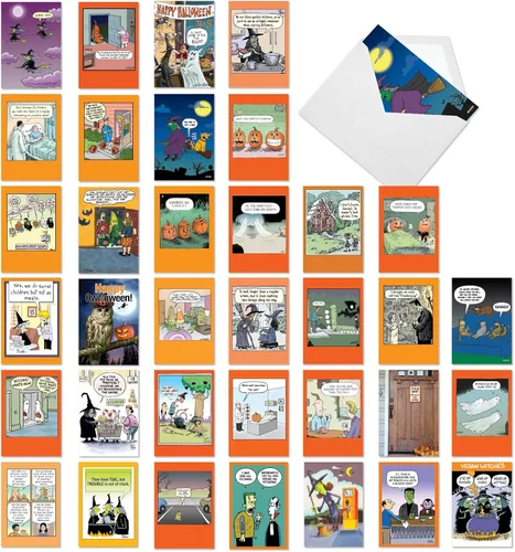 Miniatura 7 de NobleWorks Juego de 36 tarjetas de felicitación histéricas de Halloween con sobres de 5 x 7 pulgadas (36 diseños, 1 cada uno) Joke O'Lanterns