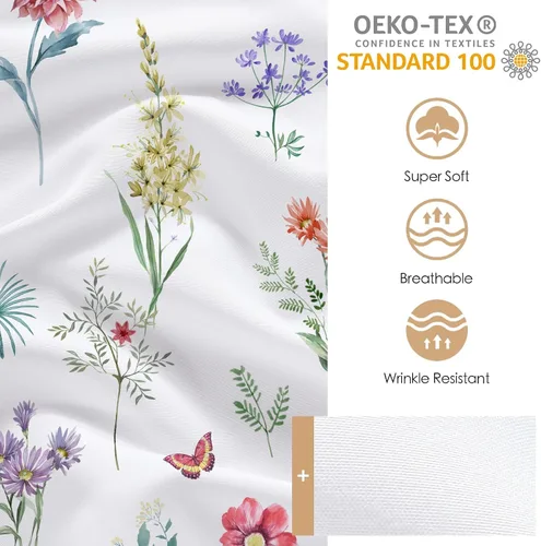 Miniatura 3 de YIYEA Sábana bajera ajustable floral con funda de almohada, sábana bajera de microfibra de doble cepillado de alta calidad, bolsillo profundo de 16