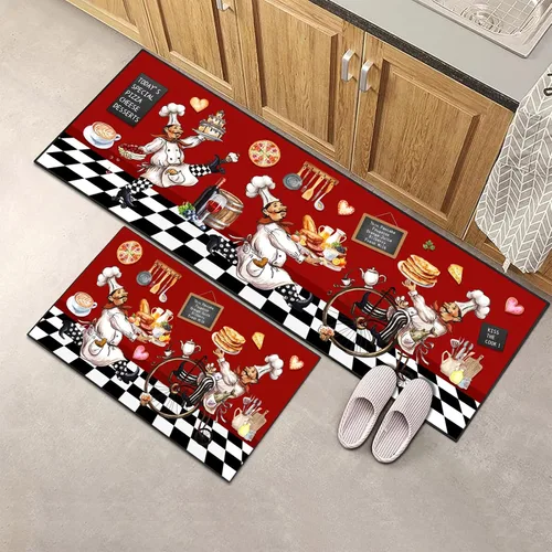 Miniatura 6 de Juego de alfombras de cocina para chef 2 piezas, alfombra de piso de estilo granja de estilo rústico, decoración de alfombras absorbentes y lavables