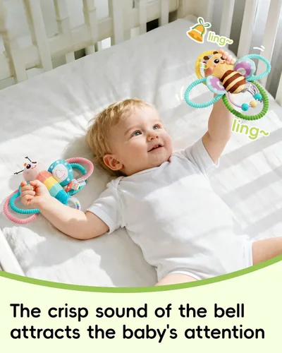 Miniatura 5 de Jollybaby Sonajeros suaves para bebés y juguete de anillos de peluche para recién nacidos de 0-3-6-12 meses, juguetes sensoriales y de desarrollo