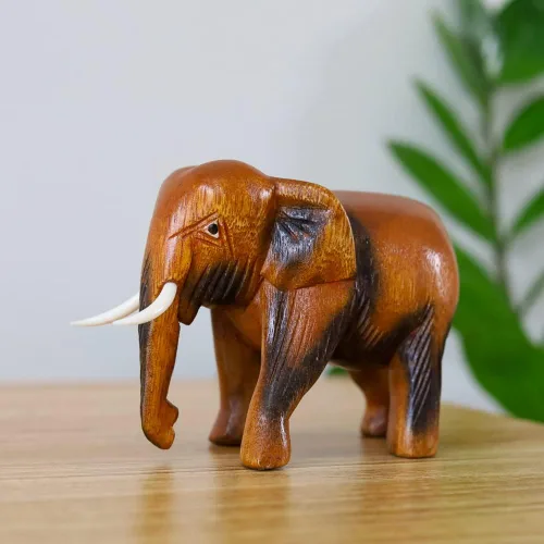 Miniatura 3 de Estatua de elefante de madera tailandesa tallada a mano de 4 pulgadas, escultura, arte decorativo, rústico, decoración para el hogar, decoración