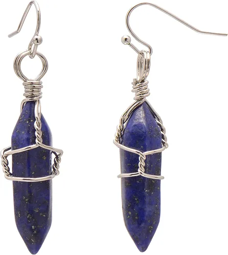 Miniatura 47 de Pendientes de cristal de punta envuelta en alambre de piedra pulida para mujer Reiki Energy Healing