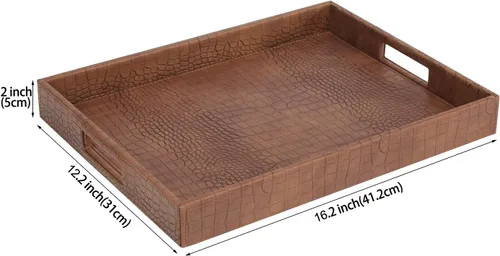 Miniatura 2 de HofferRuffer Bandeja rectangular de servir con asas con agujeros para mesa de café, desayuno, té, comida, bandeja de servicio para mostrador