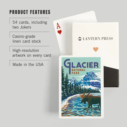 Miniatura 3 de Lantern Press Parque Nacional Glacier, Montana, Explorer Series, Moose (52 cartas de juego, baraja de cartas de tamaño póker con Jokers)