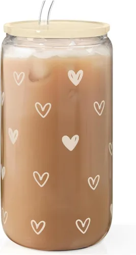 Miniatura 26 de SANDJEST Vaso de Vidrio con Margaritas en Patrón de Tablero de Ajedrez, Taza Floral a Cuadros con Tapa y Pajita, Tazas Estéticas de Café Helado