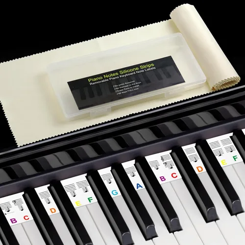 Etiquetas de notas de piano extraíbles no adhesivas para 88 teclas con una cubierta antipolvo y color de caja 88-Color