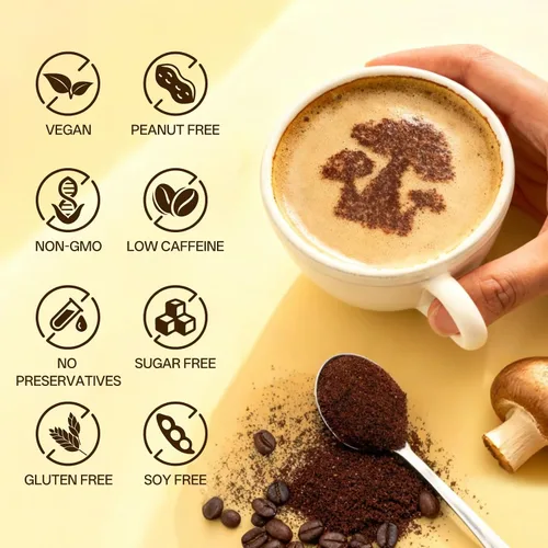 Miniatura 5 de Café instantáneo de hongos con melena de león y cordyceps - Enfoque y apoyo energético, refuerzo inmunológico y cognitivo, polvo alternativo de café