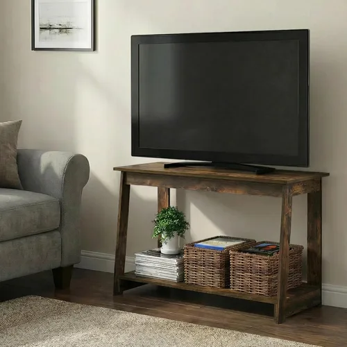 Miniatura 2 de Furinno Beginning - Soporte de TV rectangular de 2 niveles con estante abierto, consola de TV para TV de hasta 36 pulgadas, parte trasera abierta