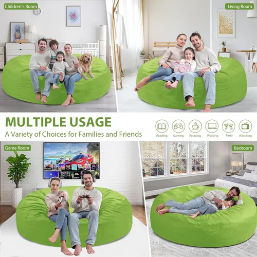 Miniatura 309 de Puf de 5 pies, puf grande con relleno de espuma viscoelástica, sofá puff esponjoso con funda de terciopelo holandés, puf redondo para sala de estar