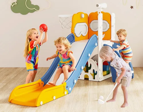 Miniatura 9 de Tobogán 8 en 1, tobogán interior para niños pequeños de 1 a 3 años y juego para interiores y exteriores, con almacenamiento, escalador, telescopio
