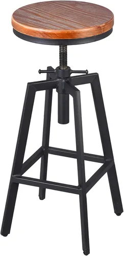 Miniatura 4 de Taburetes de bar industriales, silla de comedor de cocina, taburete de metal de madera, silla giratoria de altura ajustable, negro, juego de 2