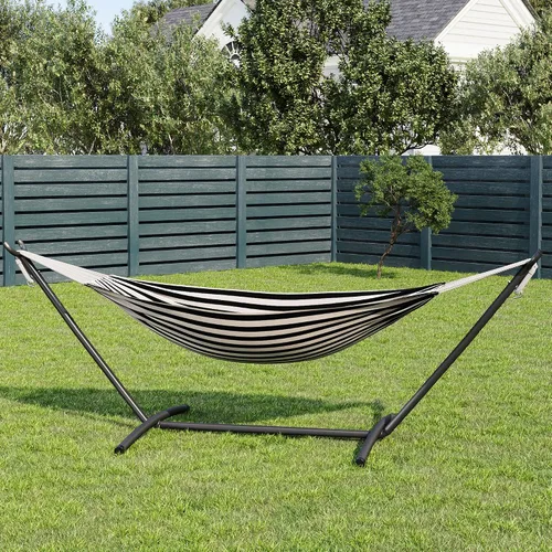 Miniatura 2 de GarveeLife Hamaca doble para 2 personas, hamaca de pie para interiores y exteriores con soporte de acero que ahorra espacio, bolsa de transporte