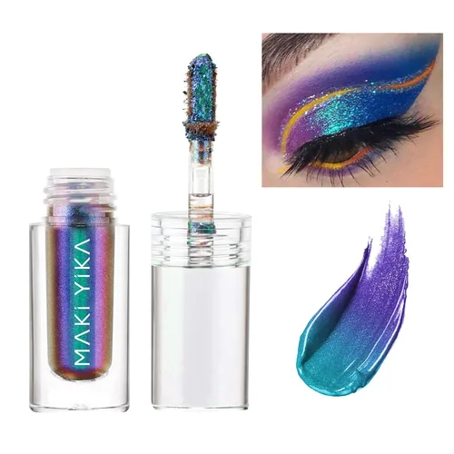 Miniatura 21 de Maki Yika Sombra de ojos líquida con brillo Ojos de camaleón metálicos Sombra de ojos multicolor cambiante de larga duración Sombra de ojos Aurora