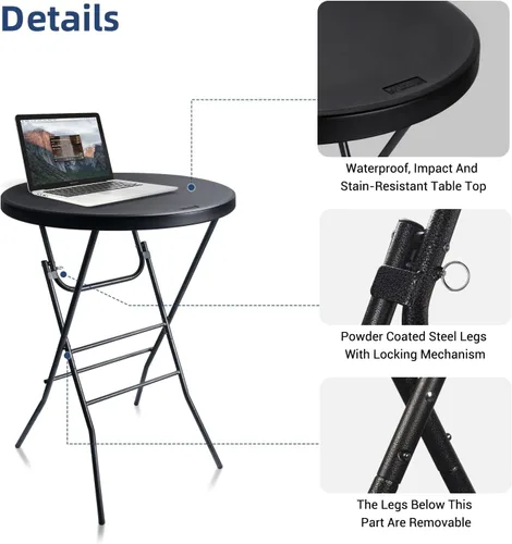 Miniatura 4 de Byliable Mesa de Cóctel 71cm Plegable Redonda de Alta Calidad para Interior y Exterior con Patas Desmontables, Mesa de Bar de Altura de Bistró