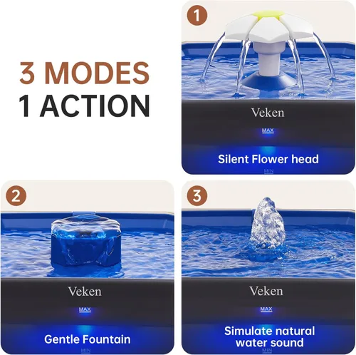 Miniatura 26 de Veken Fuente de agua para gatos pequeña apta para mascotas con bomba silenciosa, fácil de limpiar y montar, mini dispensador de agua para mascotas