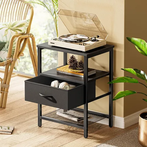Miniatura 2 de Huuger Mesita de noche con cajón de tela, mesa auxiliar con estante de malla, mesita de noche para dormitorio, cómoda de cajones de tela, estante
