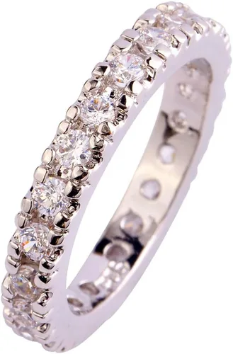 Miniatura 34 de Narica Anillo de 21 piedras chapadas en plata, apilables, corte redondo, zafiro azul, circonita cúbica, relleno de circonita cúbica, halo