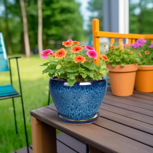 Miniatura 3 de Maceta de Cerámica Moderna con Esmalte para Suculentas con Agujero de Drenaje y Platillo, Maceta Redonda de 6 Pulgadas para Plantas de Flores