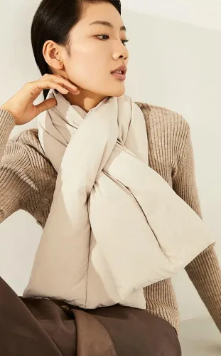 Miniatura 6 de Obosoyo Bufanda acolchada de plumón, bufanda de invierno para mujer, bufanda cálida y plegable para mujer, bufanda de plumón acogedora de invierno