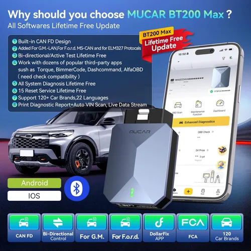Miniatura 5 de MUCAR Actualización de por vida Bluetooth del escáner OBD2 asistido por AI, BT200 MAX compatible con ELM327, todos los sistemas OBD2 herramienta