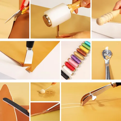 Miniatura 4 de Herramientas de trabajo de cuero Kit de manualidades para tallar, estampado, costura, punzonado, corte con bolsa de almacenamiento, kit profesional
