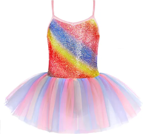 Zaclotre Leotardo de lentejuelas para niñas pequeñas, leotardos de ballet con correa brillante, vestido tutú, traje de bailarina, disfraz de baile