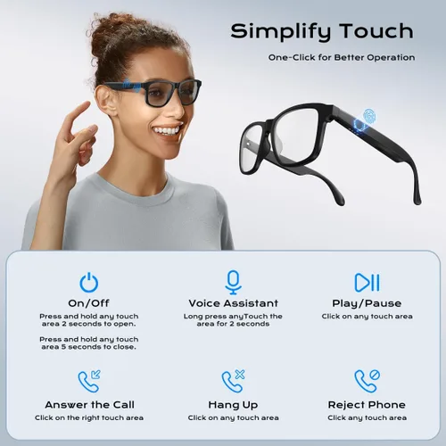 Miniatura 7 de Lentes inteligentes para mujeres y hombres, gafas Bluetooth con lentes fotocrómicas, micrófono y altavoces integrados, lente de luz anti-azul
