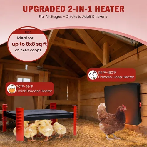 Miniatura 4 de Placa calefactora para pollos de 200 W, placa radiante ajustable 2 en 1 para pollitos y aves de corral, termostato inteligente, 16 x 12 pulgadas