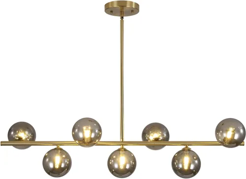 Miniatura 10 de BOKT Lámpara colgante recta de latón dorado con 6 luces, lámpara colgante de Sputnik lineal moderna de mediados de siglo, globo grande, isla