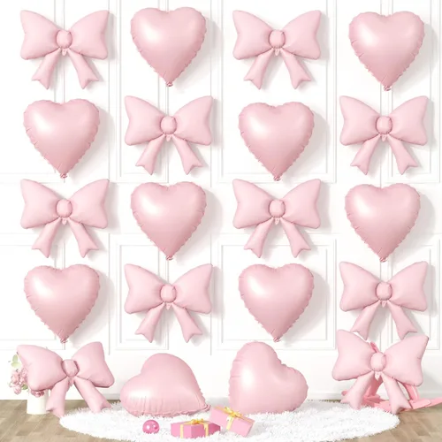 20 globos de lazo rosa, globos de corazón rosa bebé, globo en forma de corazón de 18 pulgadas, globo de lazo de 21 pulgadas para propuesta de
