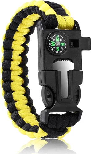 Miniatura 7 de Pulseras Oadnfa, pulseras de supervivencia para hombres, kit de equipo táctico de paracord de 5 en 1 para acampar, con cuerda de paracaídas Negro