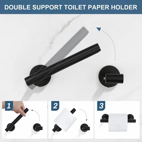 Miniatura 3 de Juego de 5 accesorios de baño negro mate, juego de toallero de 23.6 pulgadas, soporte de papel higiénico de acero inoxidable, toalleros redondos