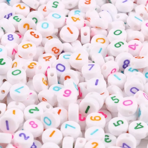 1000 cuentas redondas blancas de números acrílicos de 0.16 x 0.27 pulgadas, figura colorida de 0-9 pulgadas, cuentas para hacer joyas y pulseras,