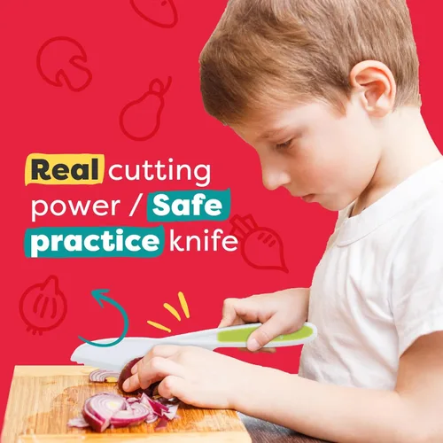 Miniatura 7 de Baketivity Juego de cuchillos para niños de 3 piezas Cuchillos seguros de plástico para niños para cocina Juego de cuchillos para niños pequeños