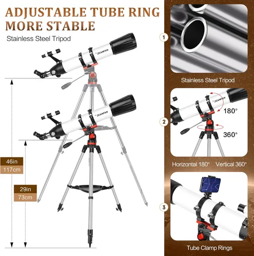 Miniatura 4 de Dianfan Telescopio, apertura de 90 mm y longitud focal de 800 mm, telescopios para adultos de astronomía, telescopio refractor profesional portátil