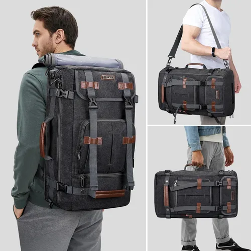 Miniatura 2 de WITZMAN Mochila de lona vintage Mochila de viaje grande para laptop, mochila convertible para hombro, Negro -, Mochilas de viaje