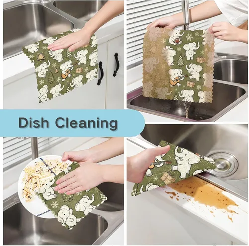 Miniatura 2 de Juego de 6 paños de cocina y paños de cocina retro con elefantes blancos y azules, juego de 6 paños de cocina decorativos para decoración de cocina