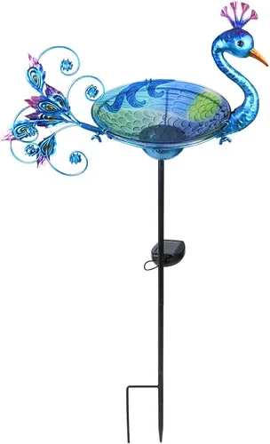 Miniatura 8 de MUMTOP Baño solar para pájaros al aire libre, pequeño comedero para pájaros con estaca de metal de tortuga para decoración exterior de jardín y patio