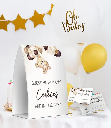 Miniatura 4 de Adivina cuántas galletas hay en el frasco, juegos de baby shower, decoraciones de baby shower, un letrero y 50 tarjetas (MANY026)