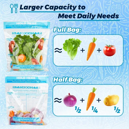 Miniatura 3 de 20 bolsas de vapor para microondas, bolsas de cocción al vapor con cremallera para verduras, patatas, mariscos, carne, verduras y alimentos
