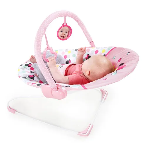 Miniatura 5 de Bright Starts Disney Baby Minnie Mouse Balancín para bebé con vibraciones relajantes y peluche Asiento para bebé - Barra de juguete extraíble, pies