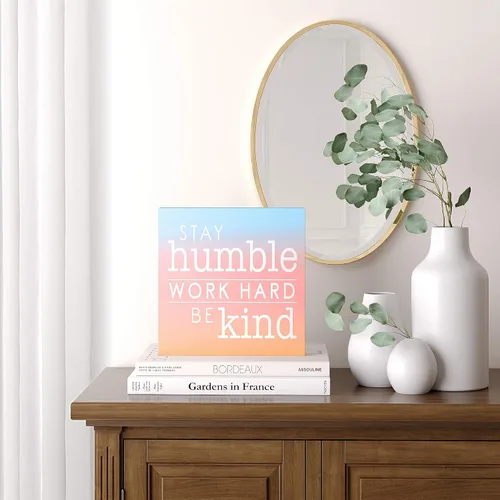 Miniatura 3 de Barnyard Designs Letrero de madera motivacional para escritorio para mujer, oficina, baño, decoración de escritorio inspiradora (Humble Kind)