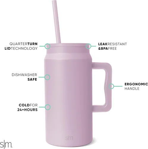 Miniatura 2 de Simple Modern - Vaso de 1,5 l con asa y tapa con pajita, botella de agua grande de acero inoxidable reutilizable con aislamiento, regalos para Rocío