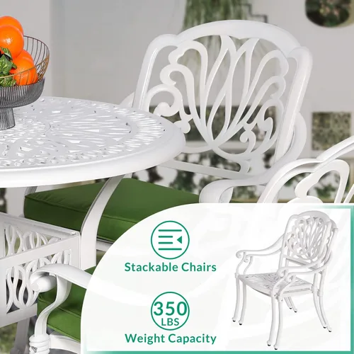 Miniatura 3 de VIVIJASON Sillas acolchadas de 2 piezas para exteriores, sillas de comedor de aluminio fundido para patio, juego de sillas de bistró para balcón