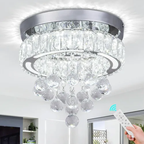 Miniatura 9 de Candelabro cuadrado de cristal moderno, lámpara LED de techo de cristal empotrada para comedor, dormitorio, sala de estar, pasillo (blanco)